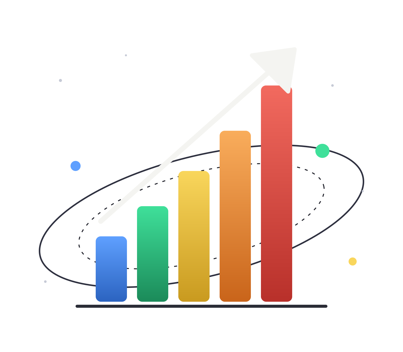 Growth bars rising into an upward arrow
