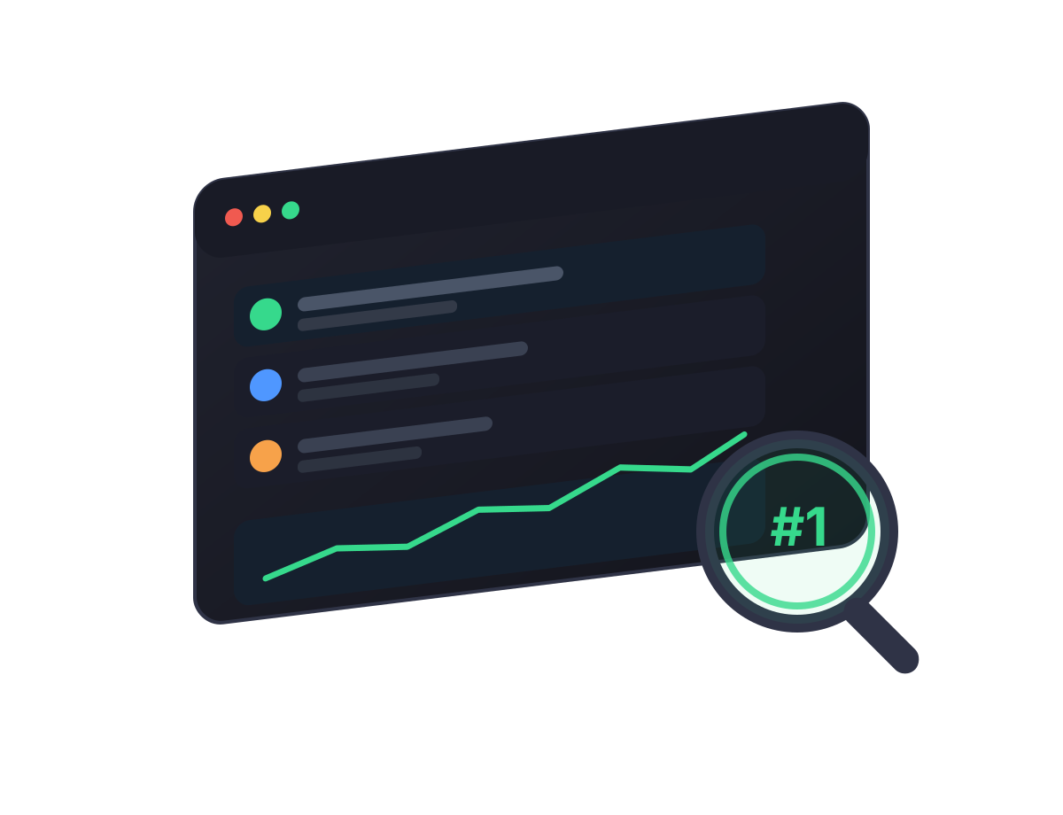 Illustration of a search results list climbing to the number one position